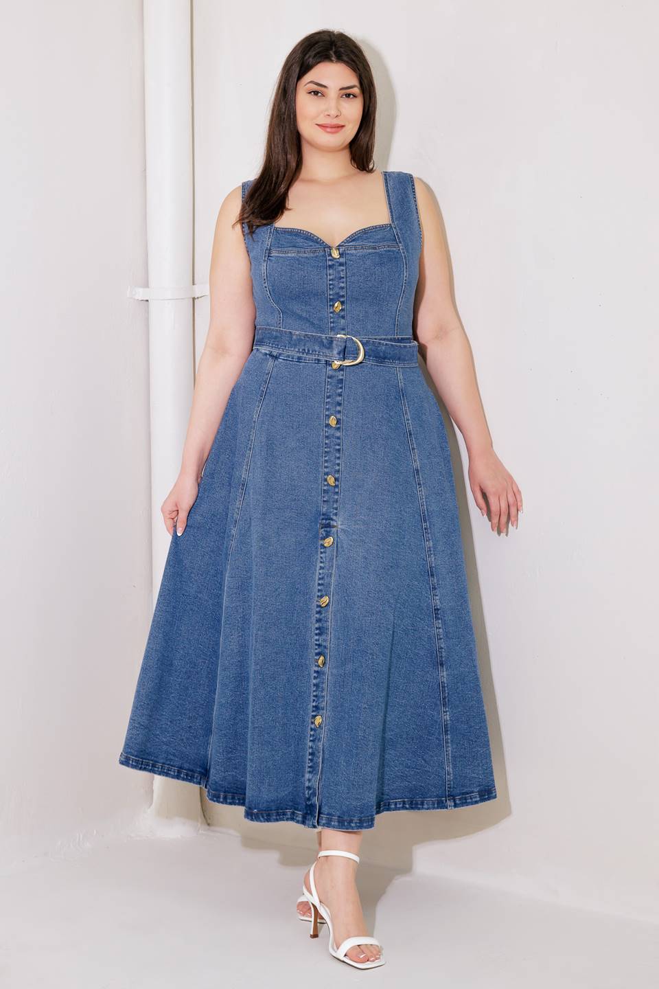 PRETTIEST BEHAVIOR DENIM MIDI DRESS Flying Tomato