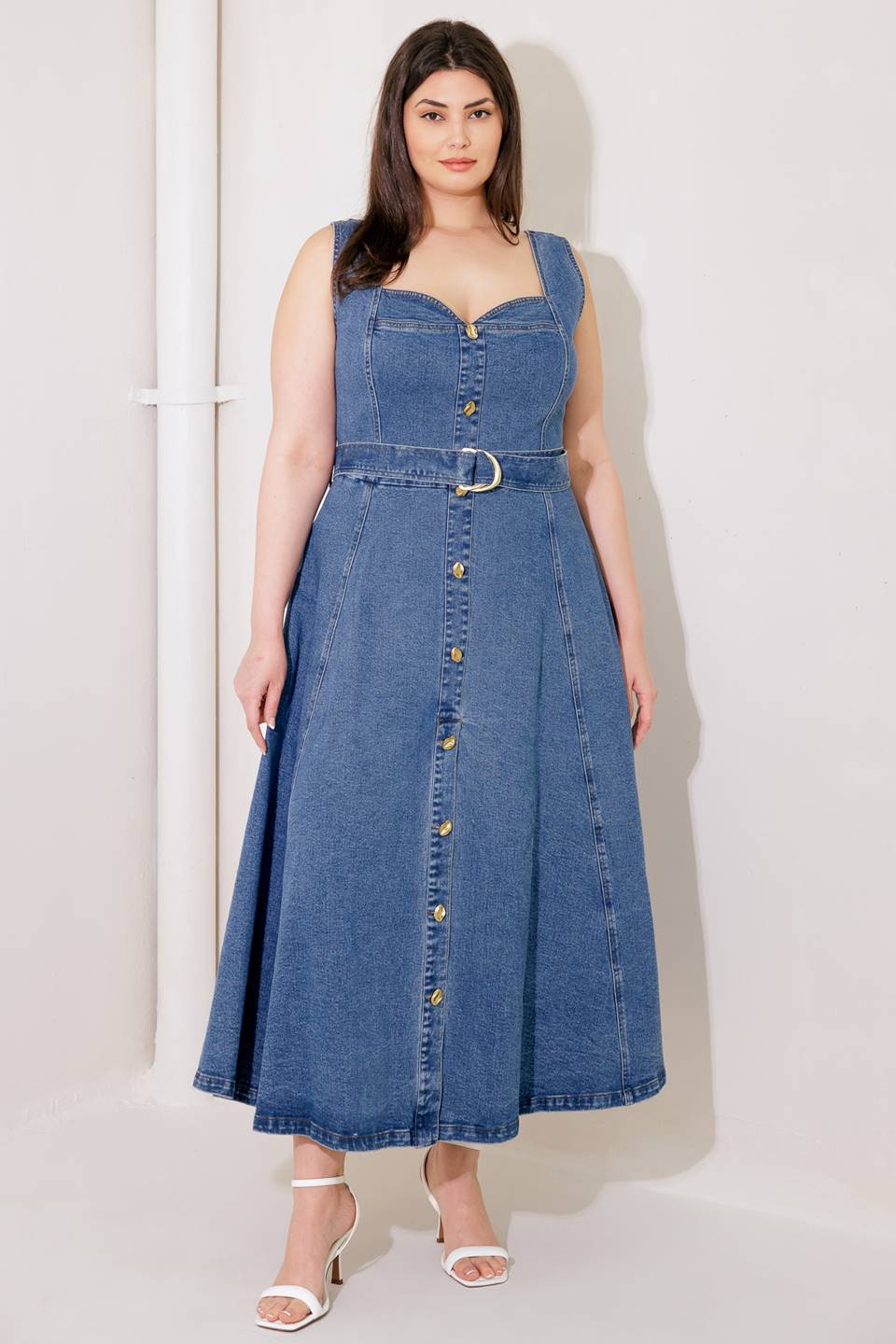 PRETTIEST BEHAVIOR DENIM MIDI DRESS Flying Tomato