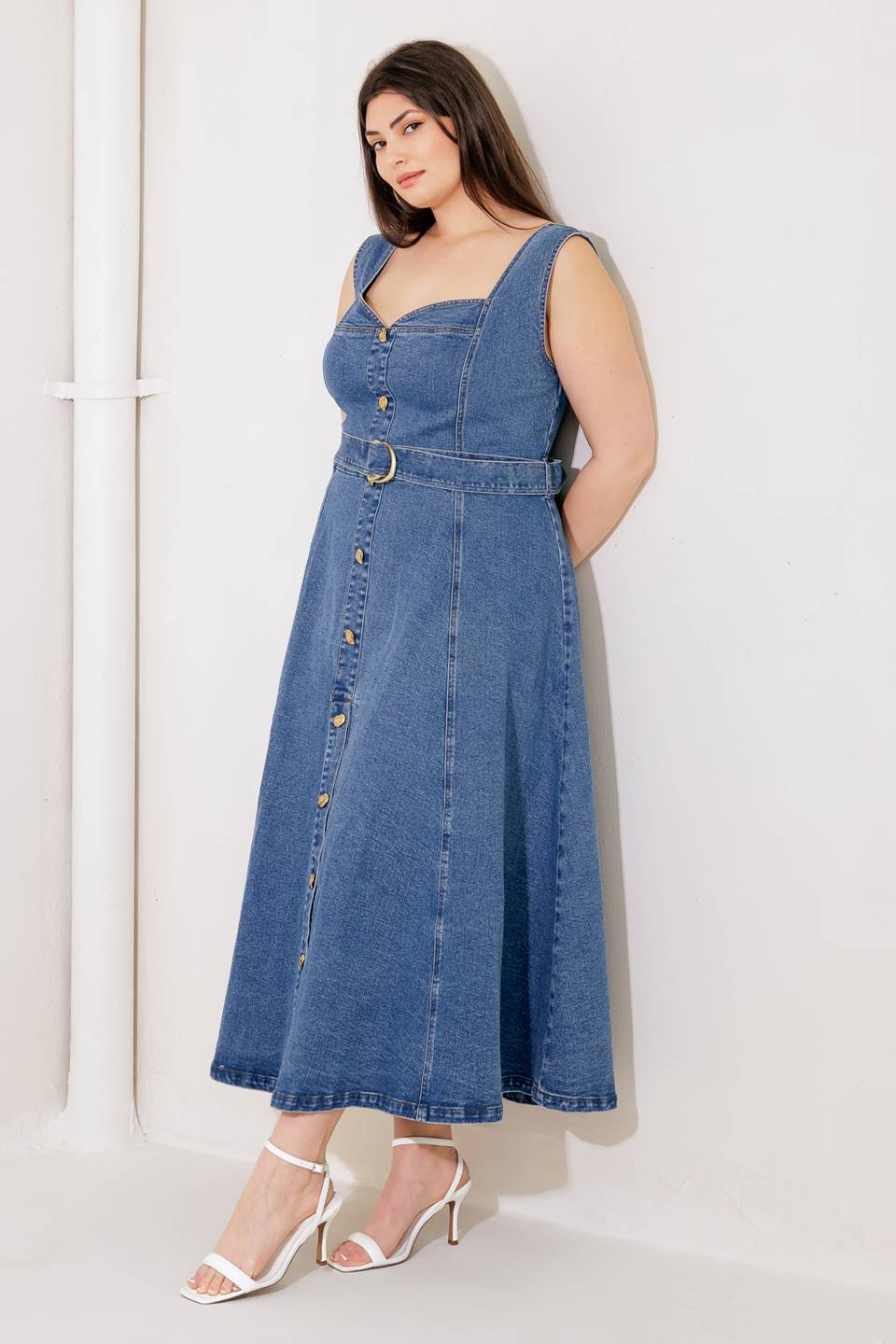 PRETTIEST BEHAVIOR DENIM MIDI DRESS Flying Tomato