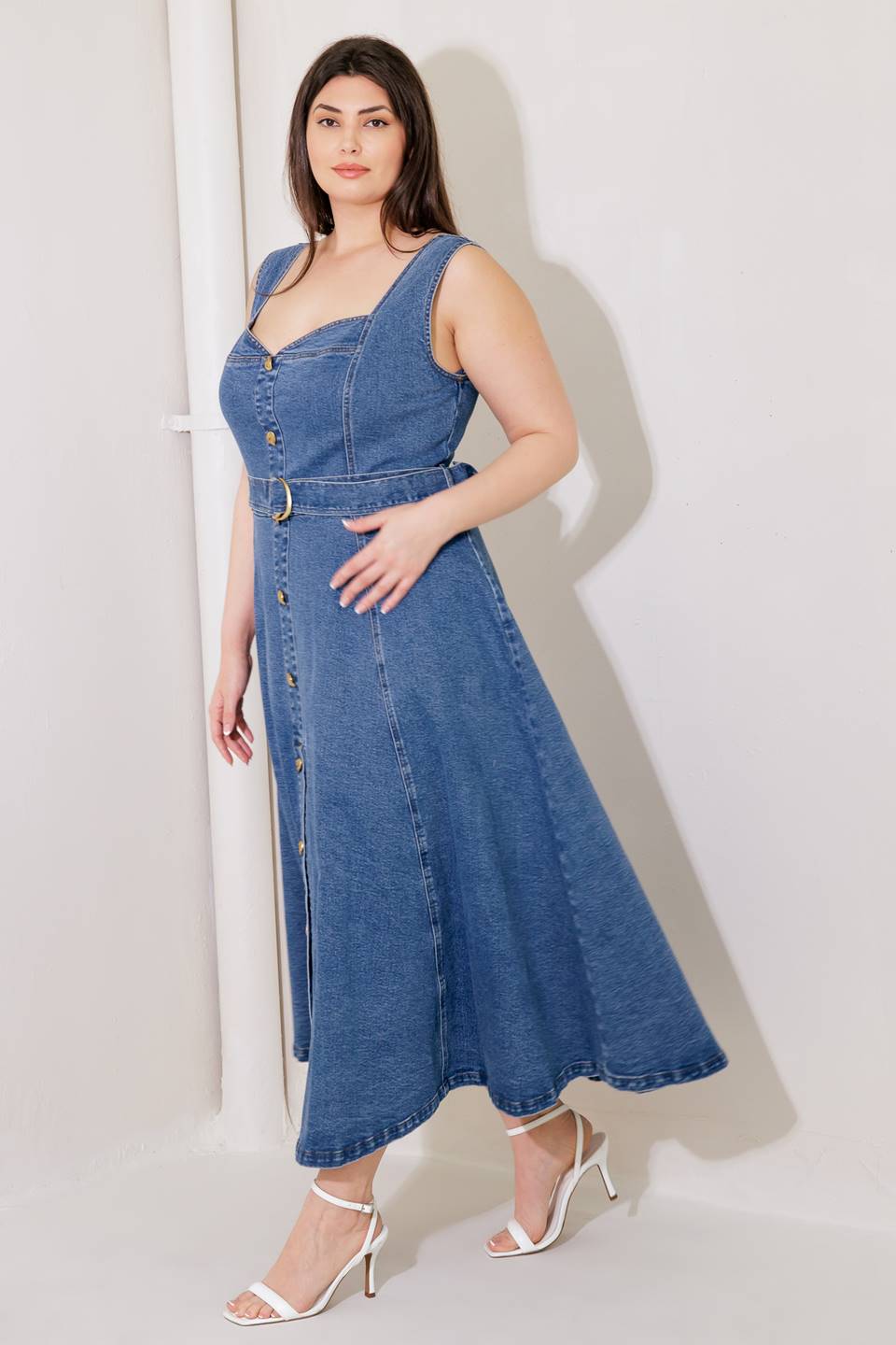 PRETTIEST BEHAVIOR DENIM MIDI DRESS Flying Tomato