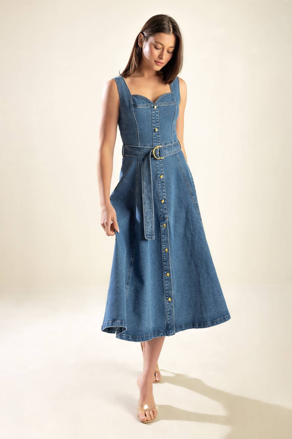PRETTIEST BEHAVIOR DENIM MIDI DRESS Flying Tomato