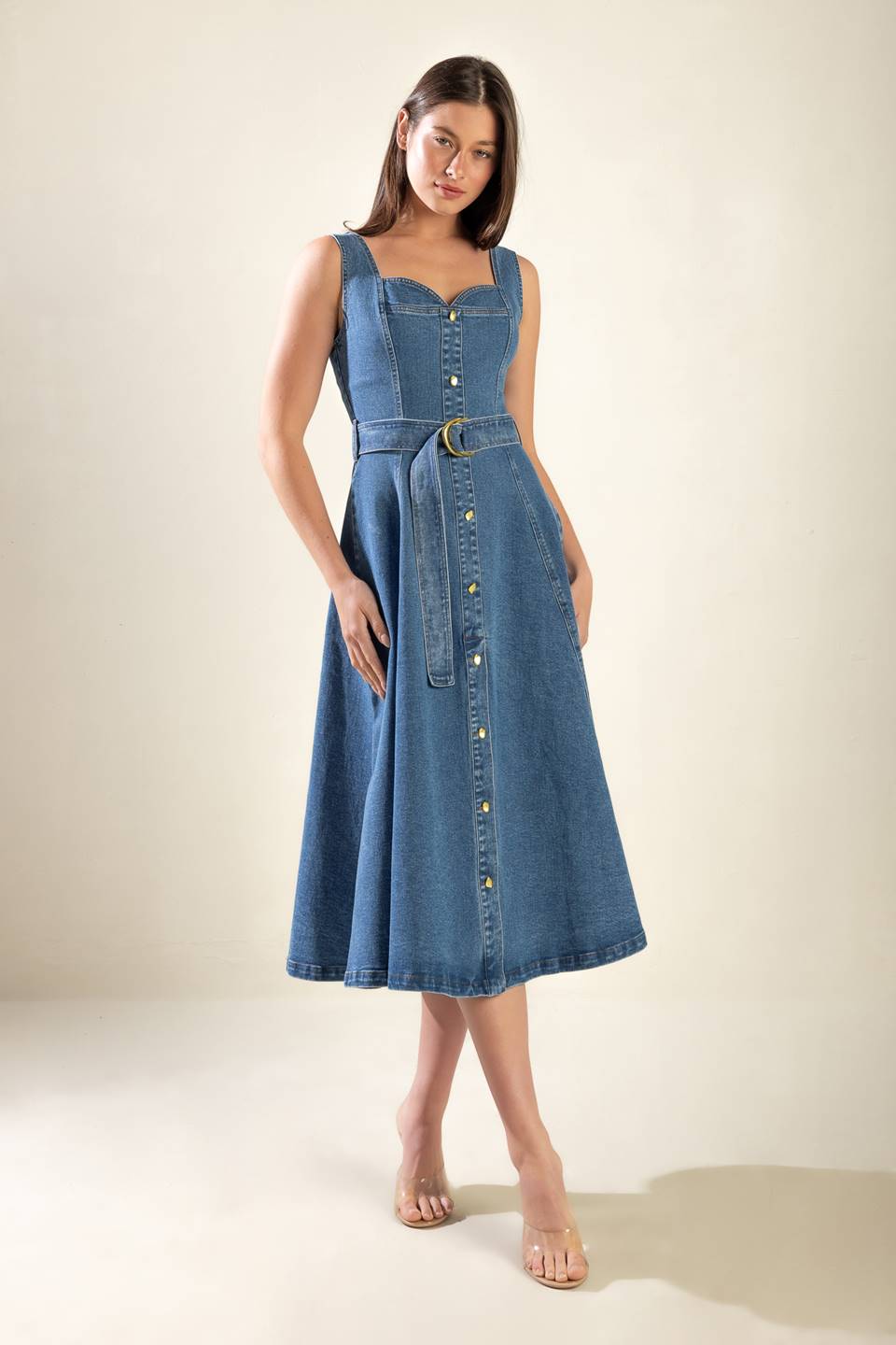 PRETTIEST BEHAVIOR DENIM MIDI DRESS Flying Tomato