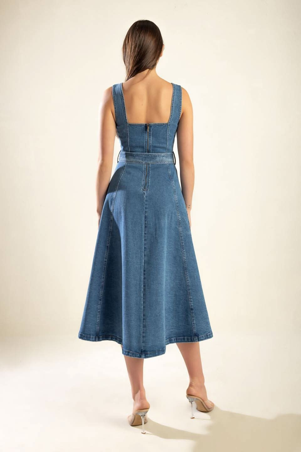 Charming Denim Midi Dress with Sweetheart Neckline