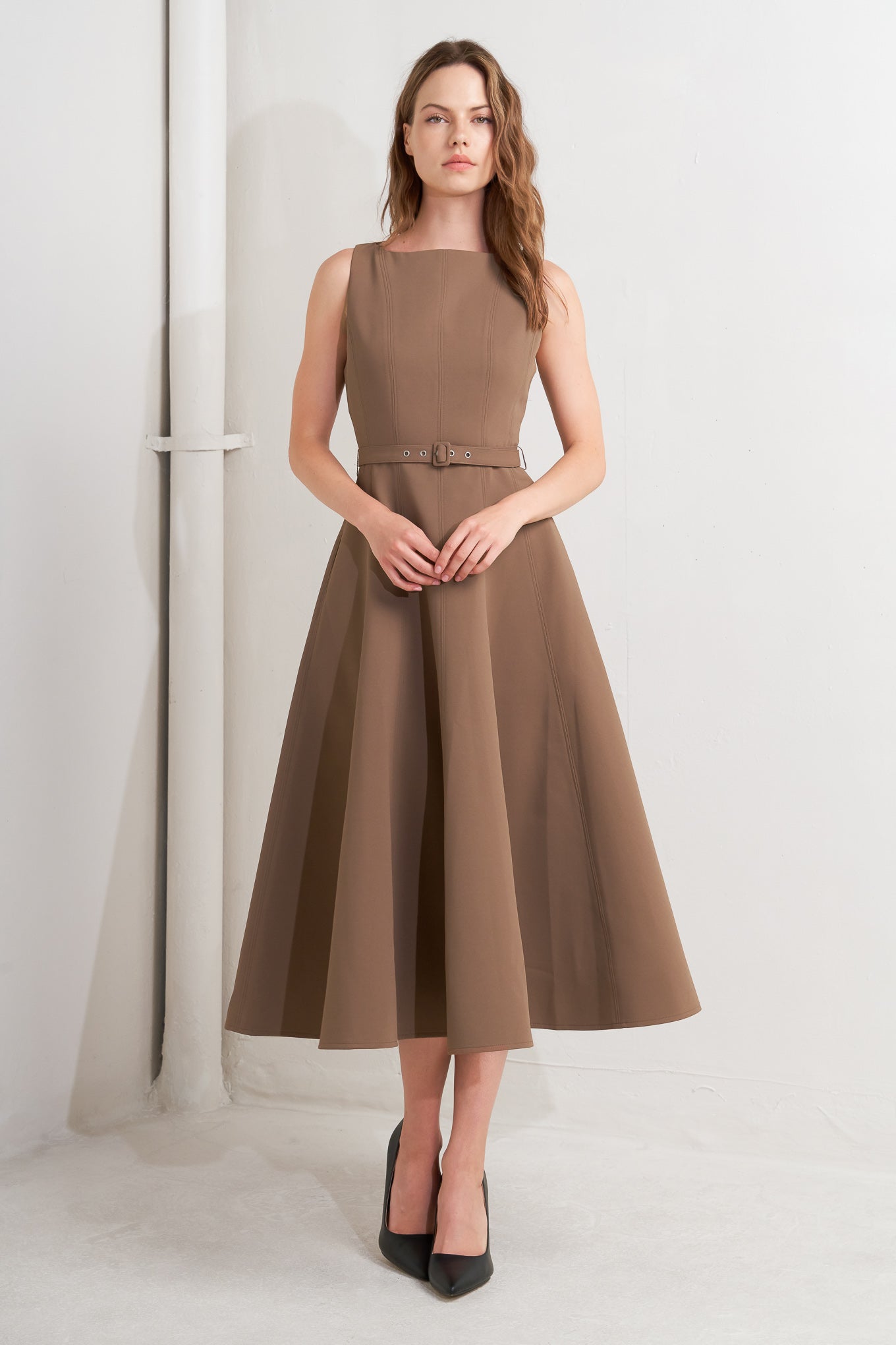LIVING THE DREAM BROWN WOVEN MIDI DRESS Flying Tomato