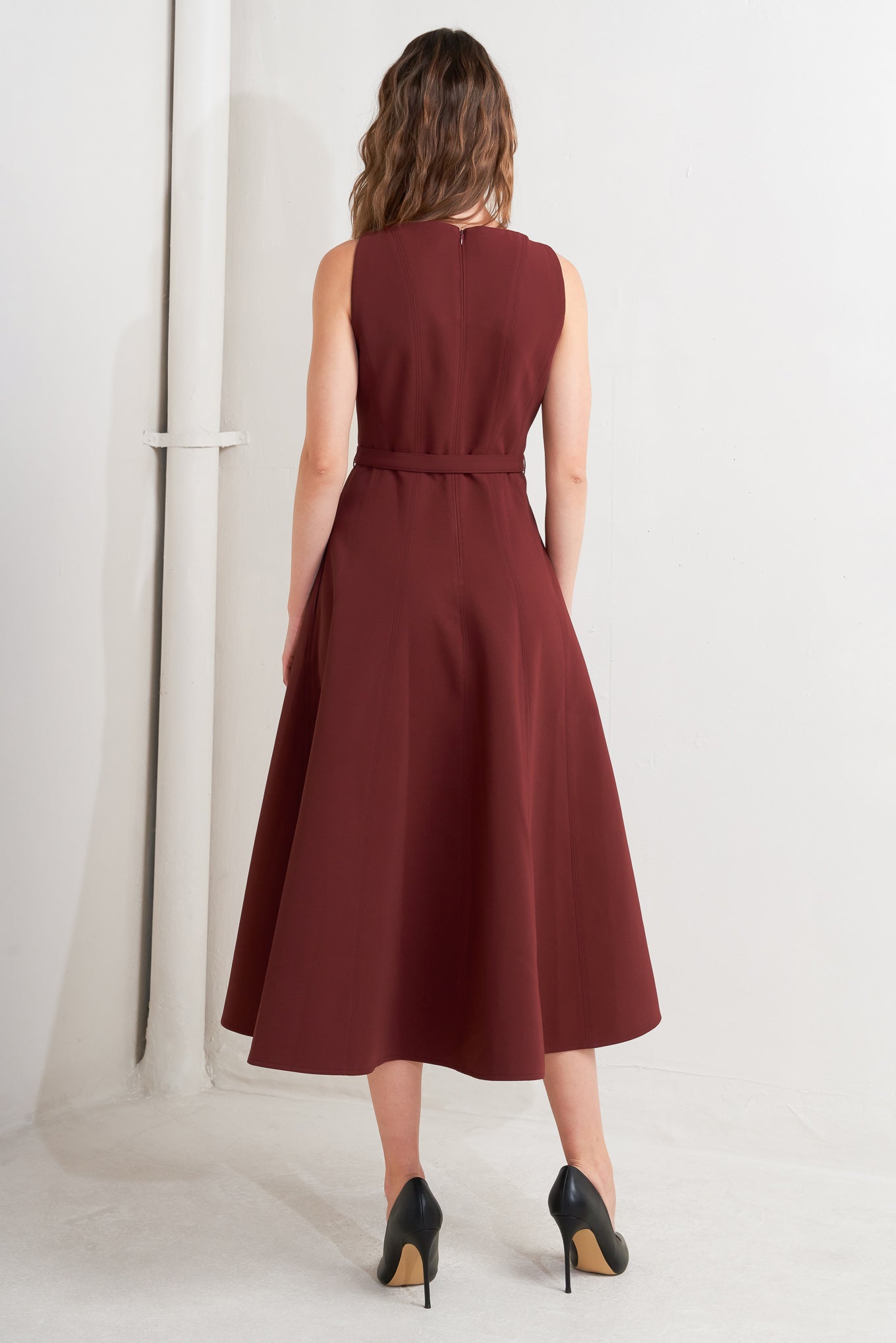LIVING THE DREAM WINE WOVEN MIDI DRESS Flying Tomato