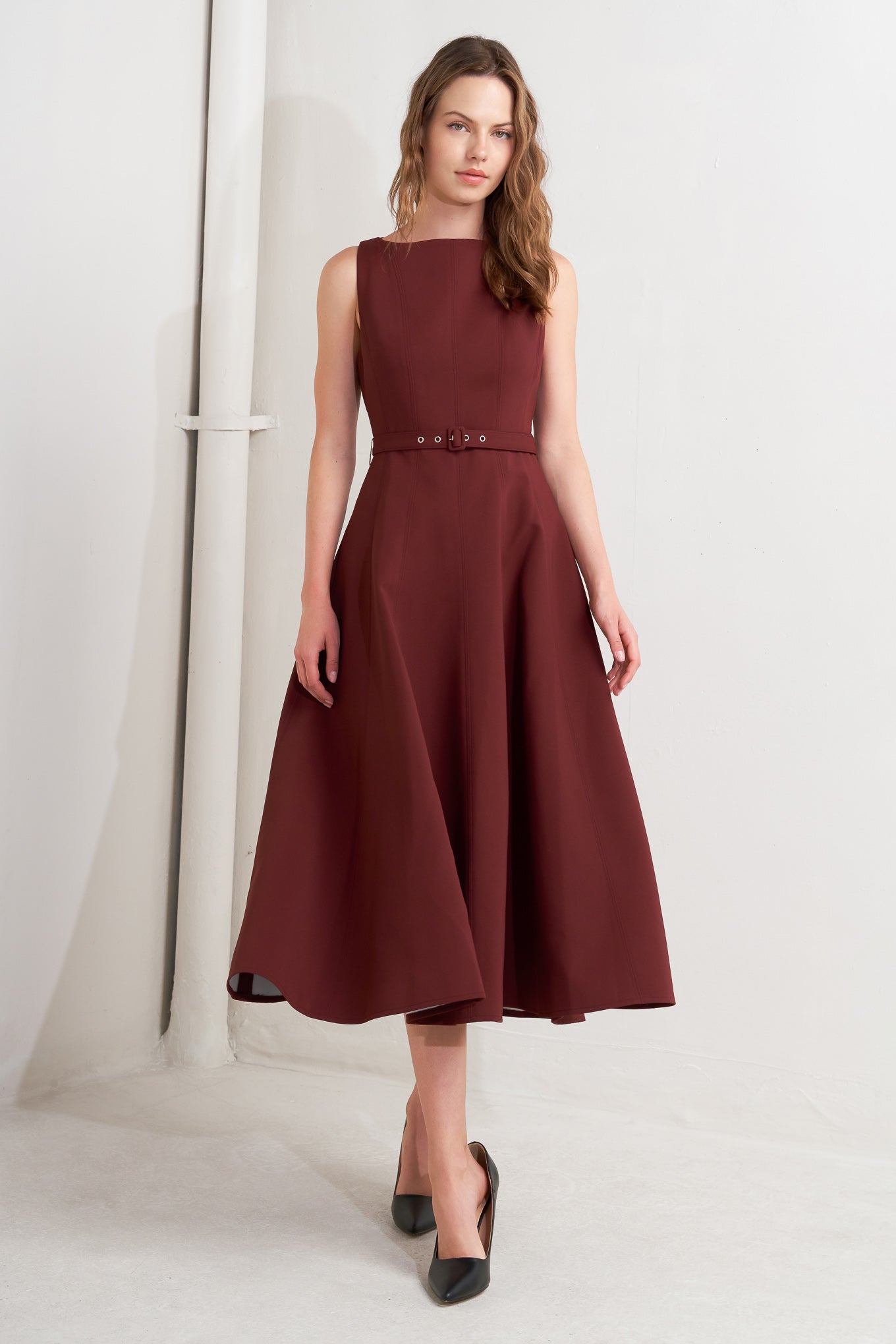 LIVING THE DREAM WINE WOVEN MIDI DRESS Flying Tomato