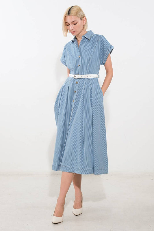 SOAK IN THE SUN DENIM MIDI DRESS Flying Tomato