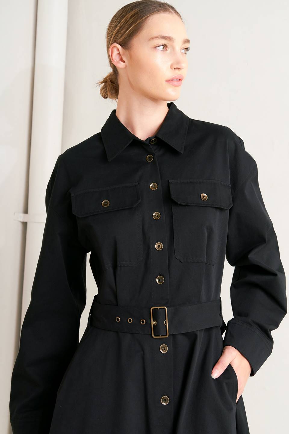 Charming Decision Woven Midi Dress With Self Belt Pockets Flying Tomato