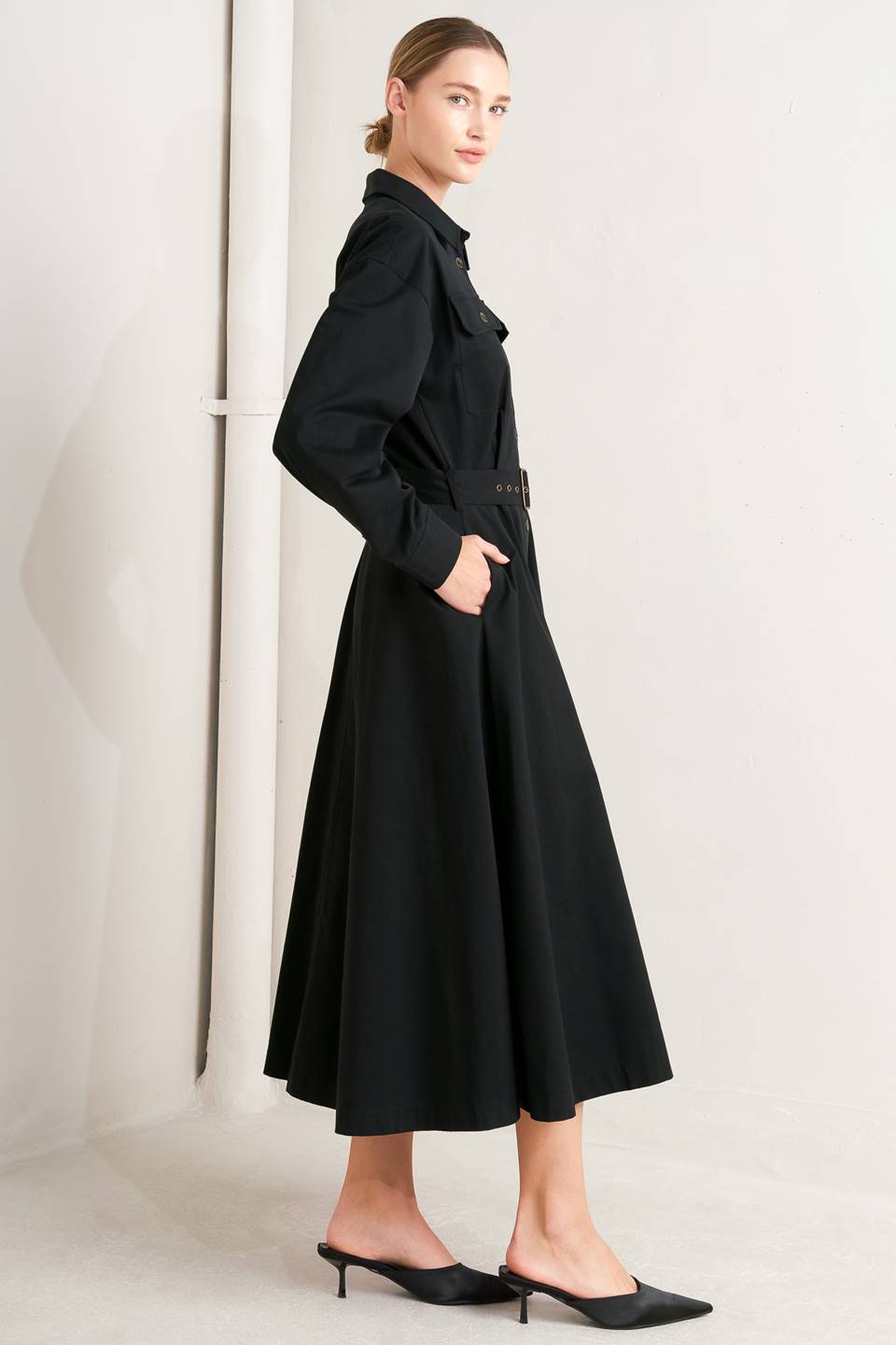 Charming Decision Woven Midi Dress With Self Belt Pockets Flying Tomato