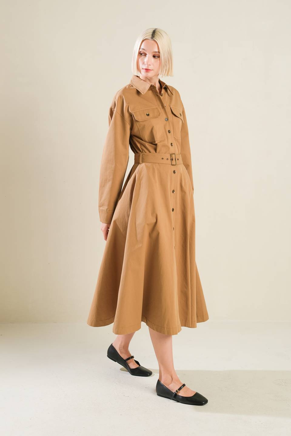 Charming Decision Woven Midi Dress With Self Belt Pockets Flying Tomato