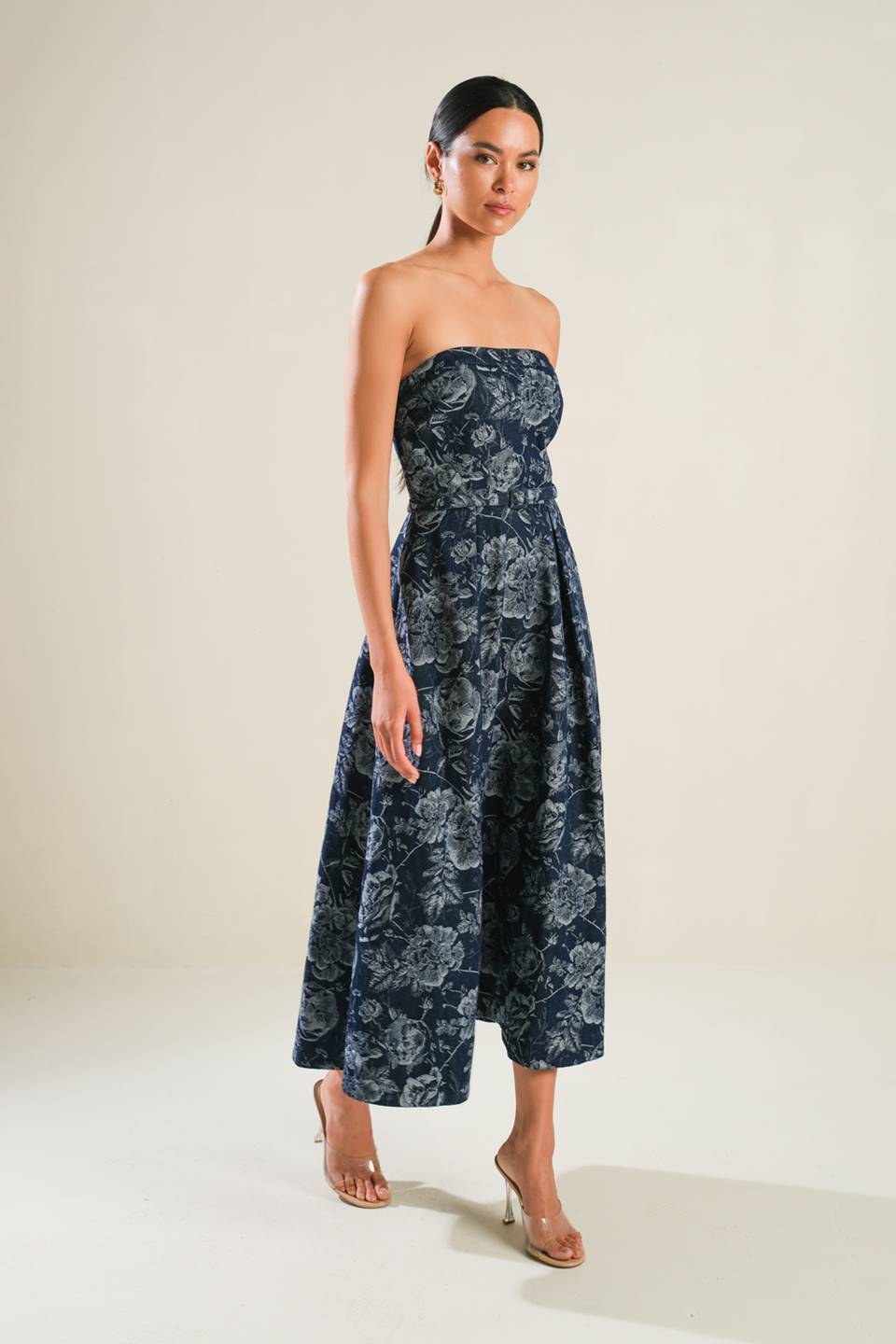 EVOLVING REFLECTIONS DENIM MIDI DRESS