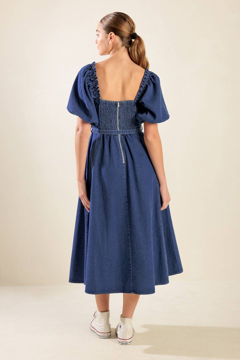 ALL SPRUCED UP DENIM MIDI DRESS Flying Tomato