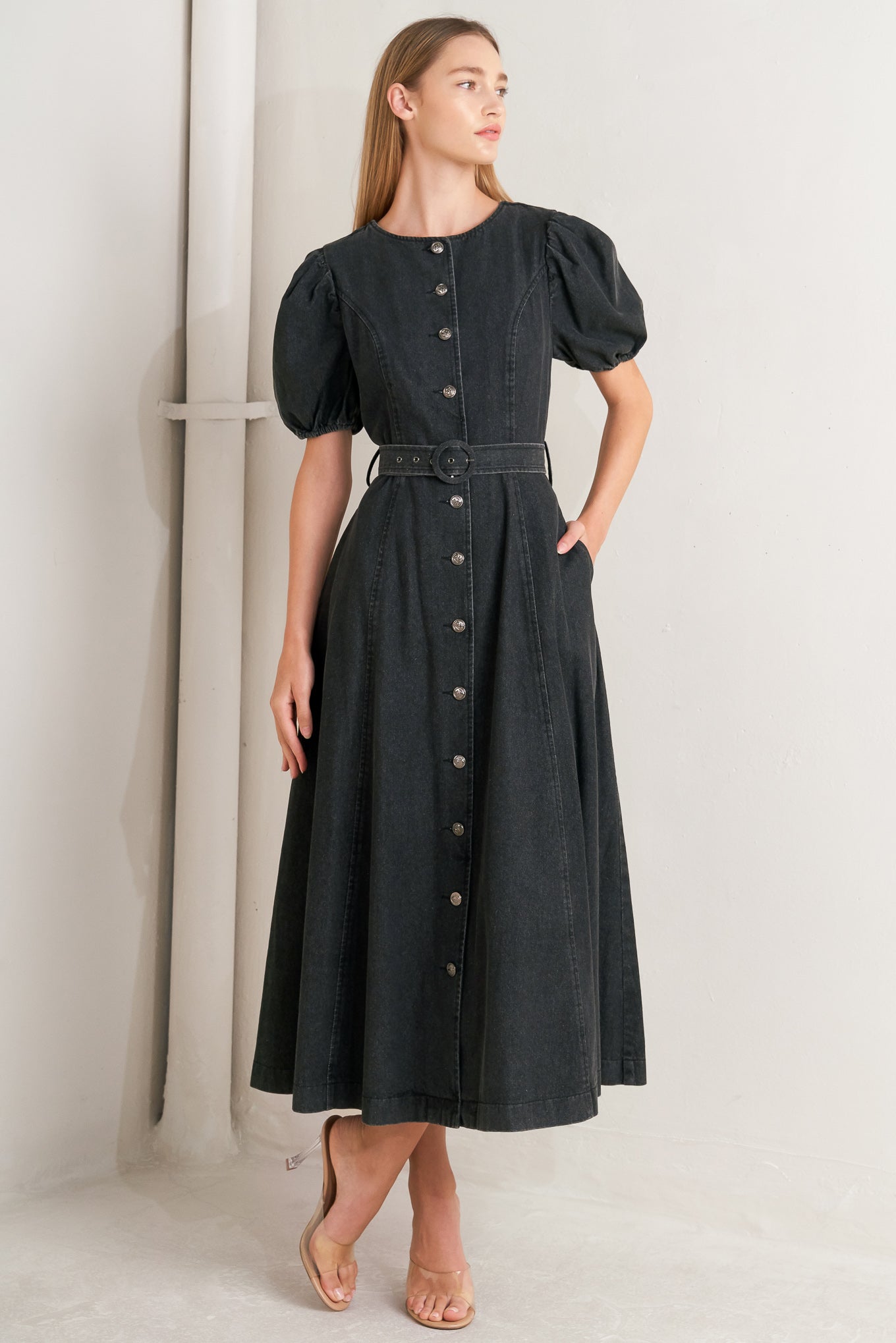 IN MY MIND DENIM MIDI DRESS Flying Tomato