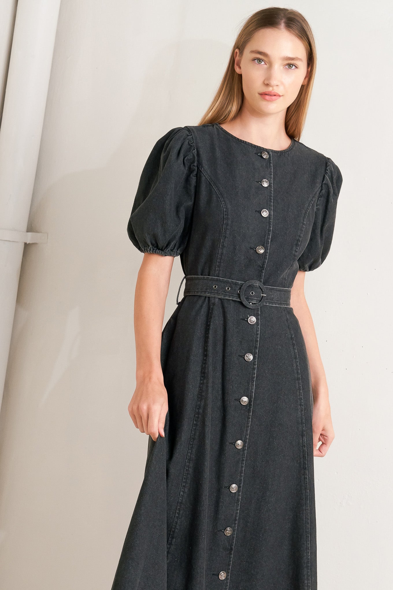 IN MY MIND DENIM MIDI DRESS Flying Tomato