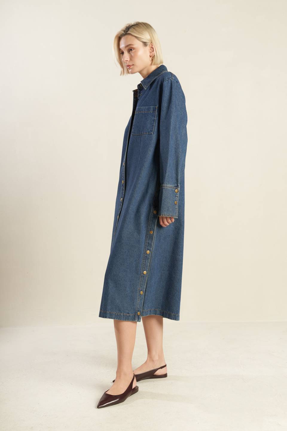 SEE THE END DENIM MIDI DRESS