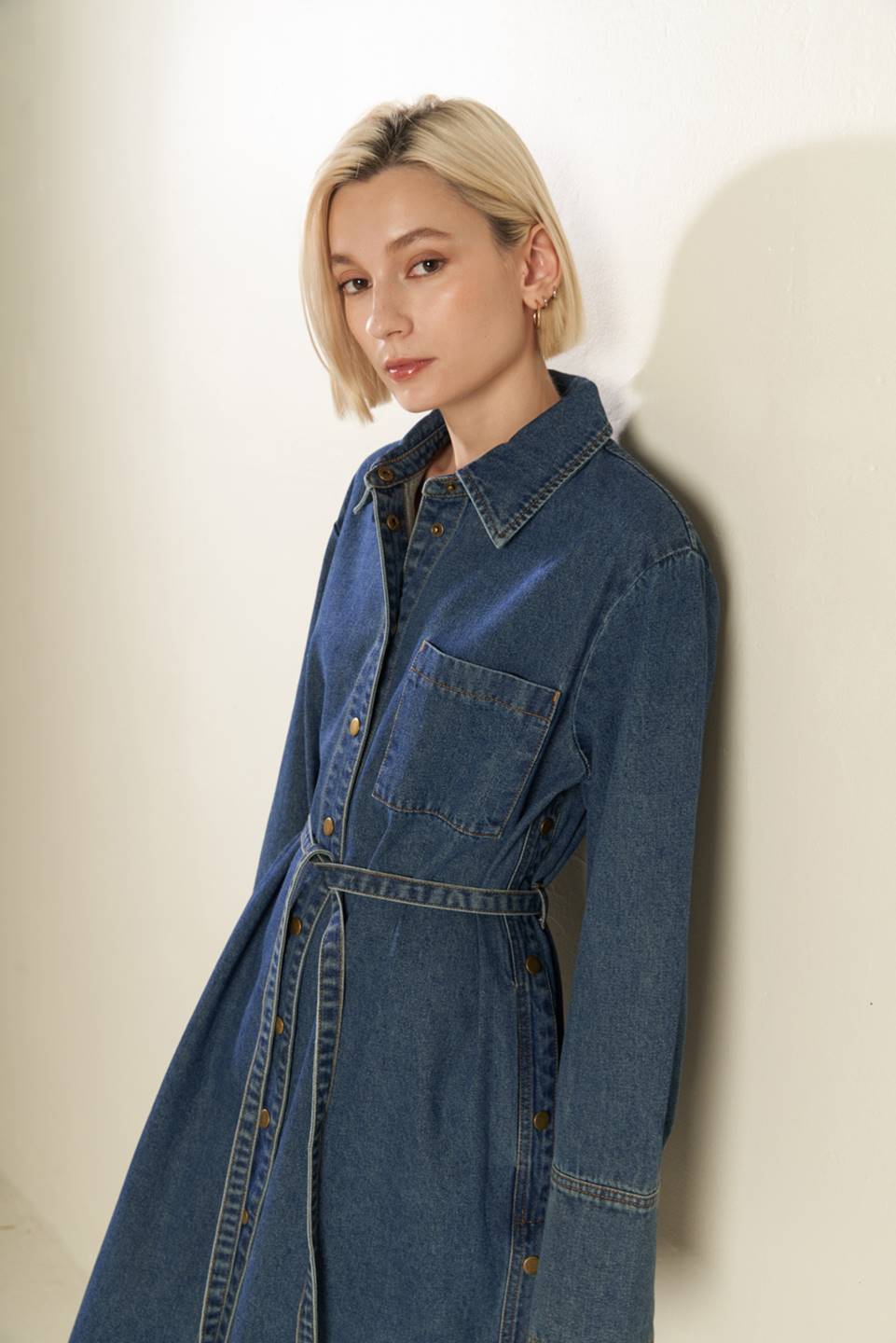 SEE THE END DENIM MIDI DRESS