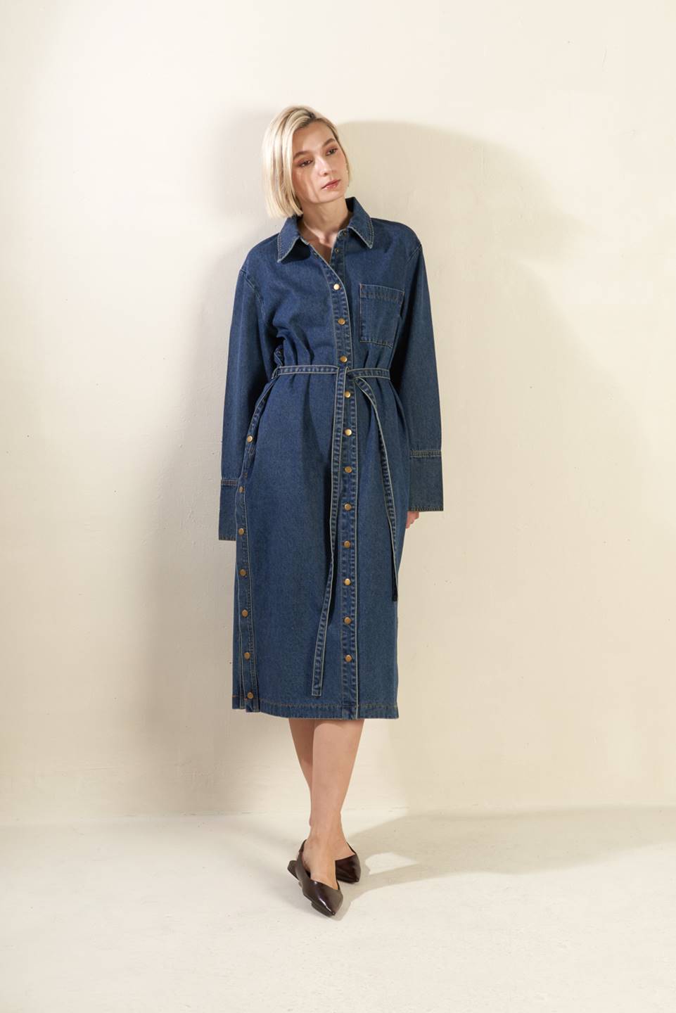 SEE THE END DENIM MIDI DRESS