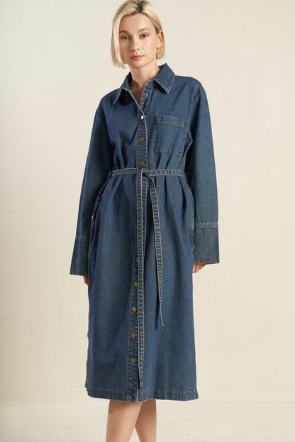 SEE THE END DENIM MIDI DRESS