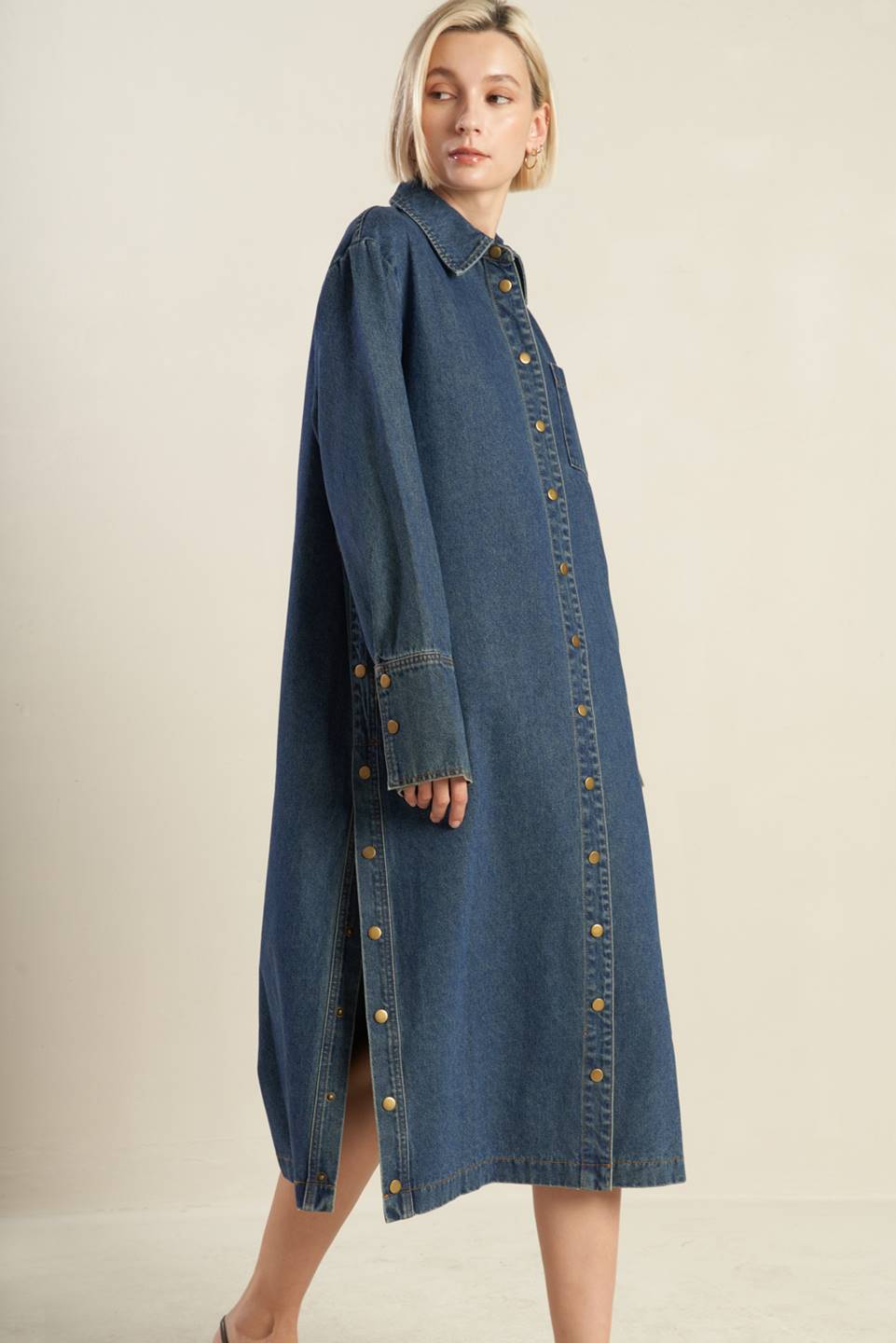 SEE THE END DENIM MIDI DRESS