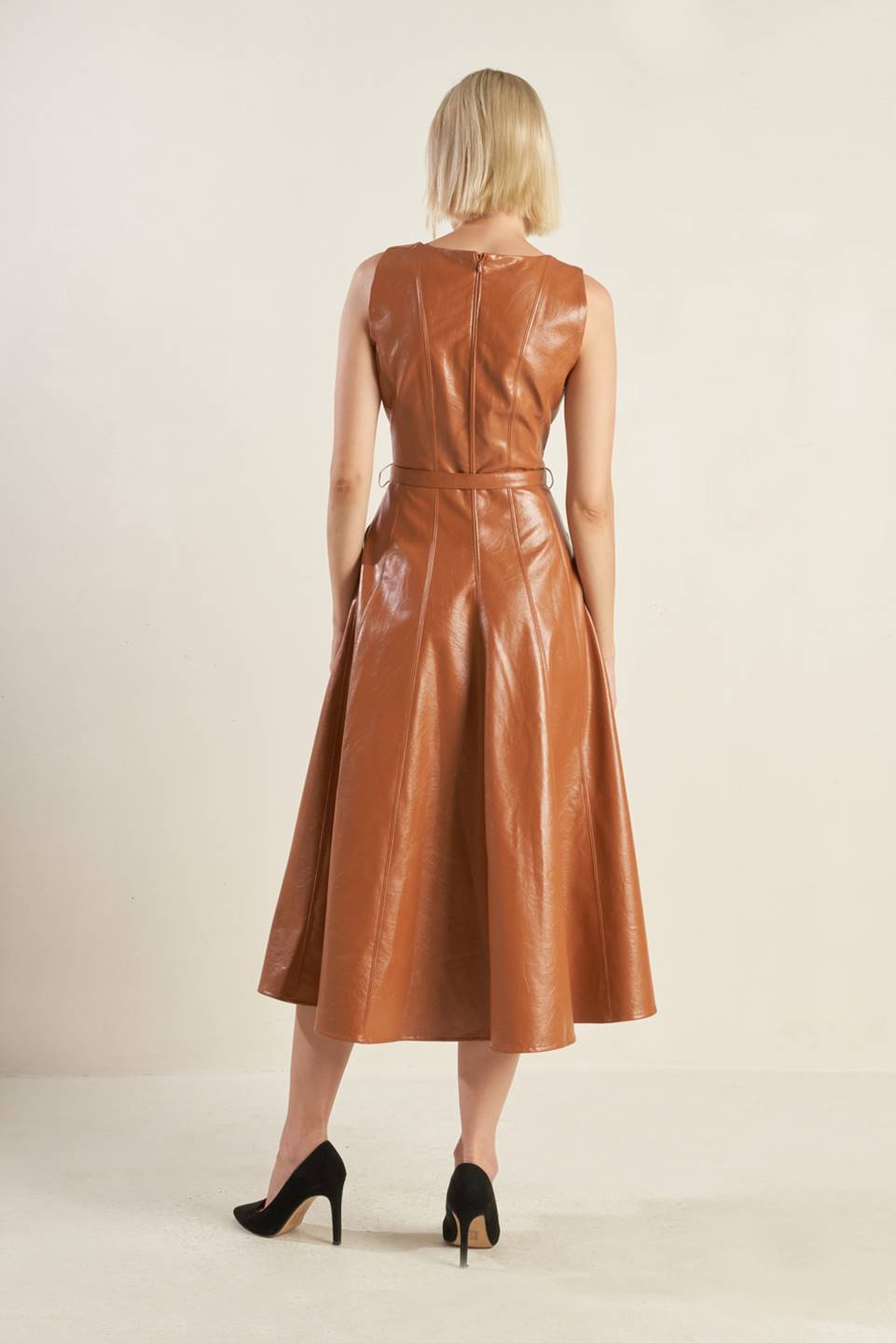 LUNAR SYMPHONY FAUX LEATHER MIDI DRESS Flying Tomato