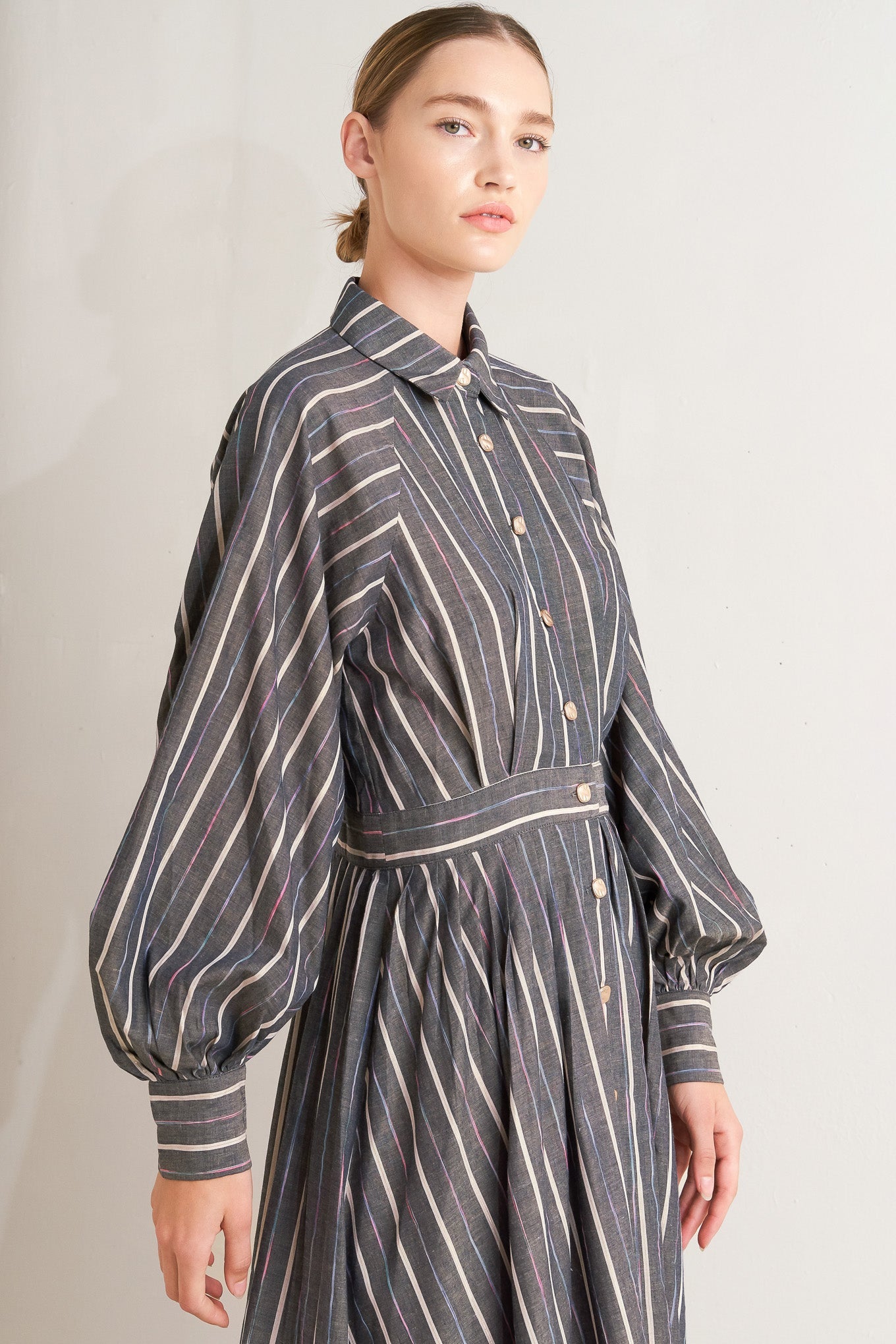 What I Feel Striped Woven Midi Dress Button Down Collar Flying Tomato