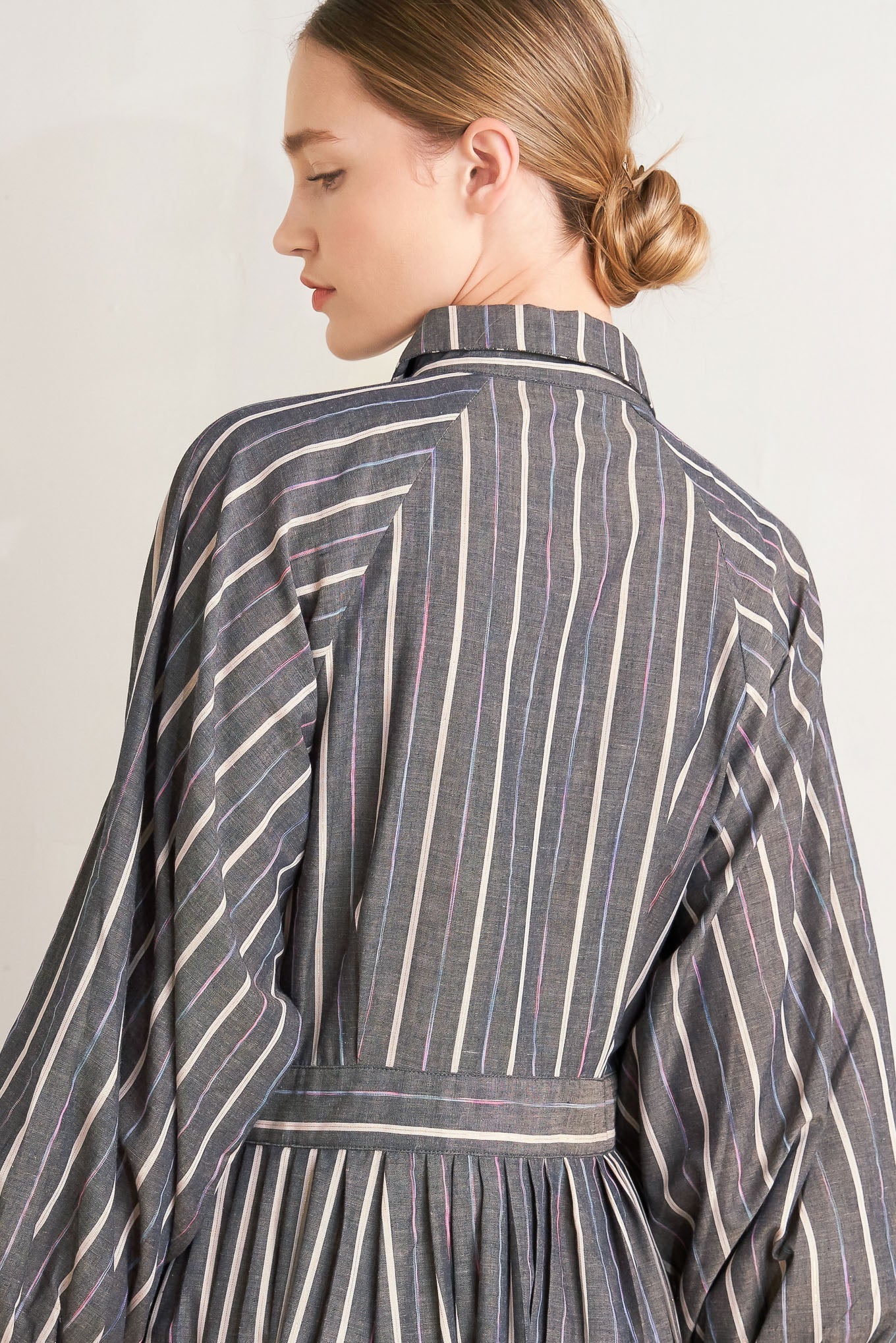 What I Feel Striped Woven Midi Dress Button Down Collar Flying Tomato