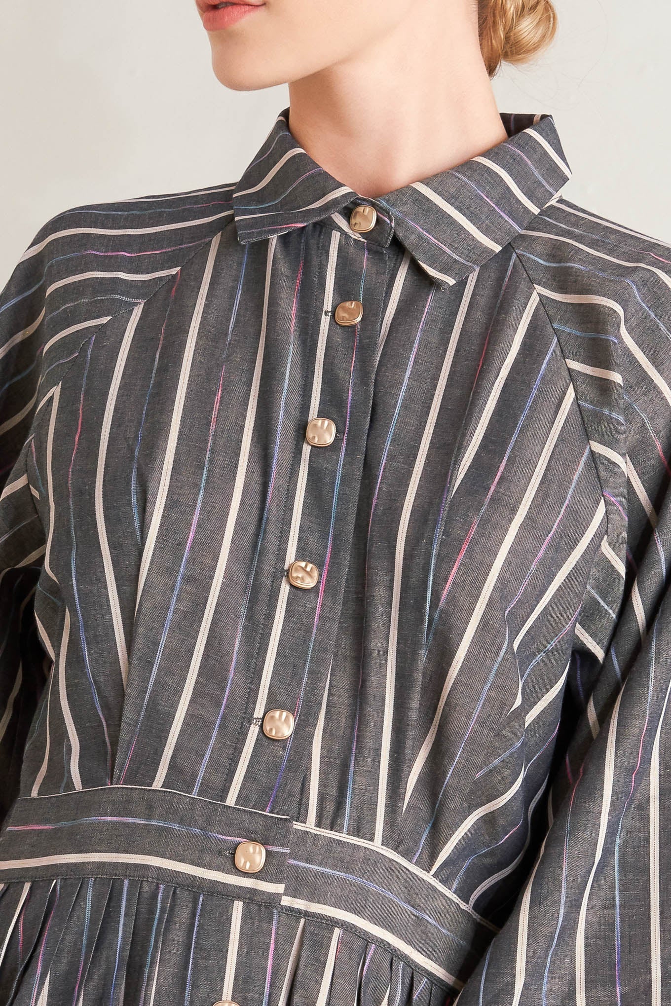 What I Feel Striped Woven Midi Dress Button Down Collar Flying Tomato