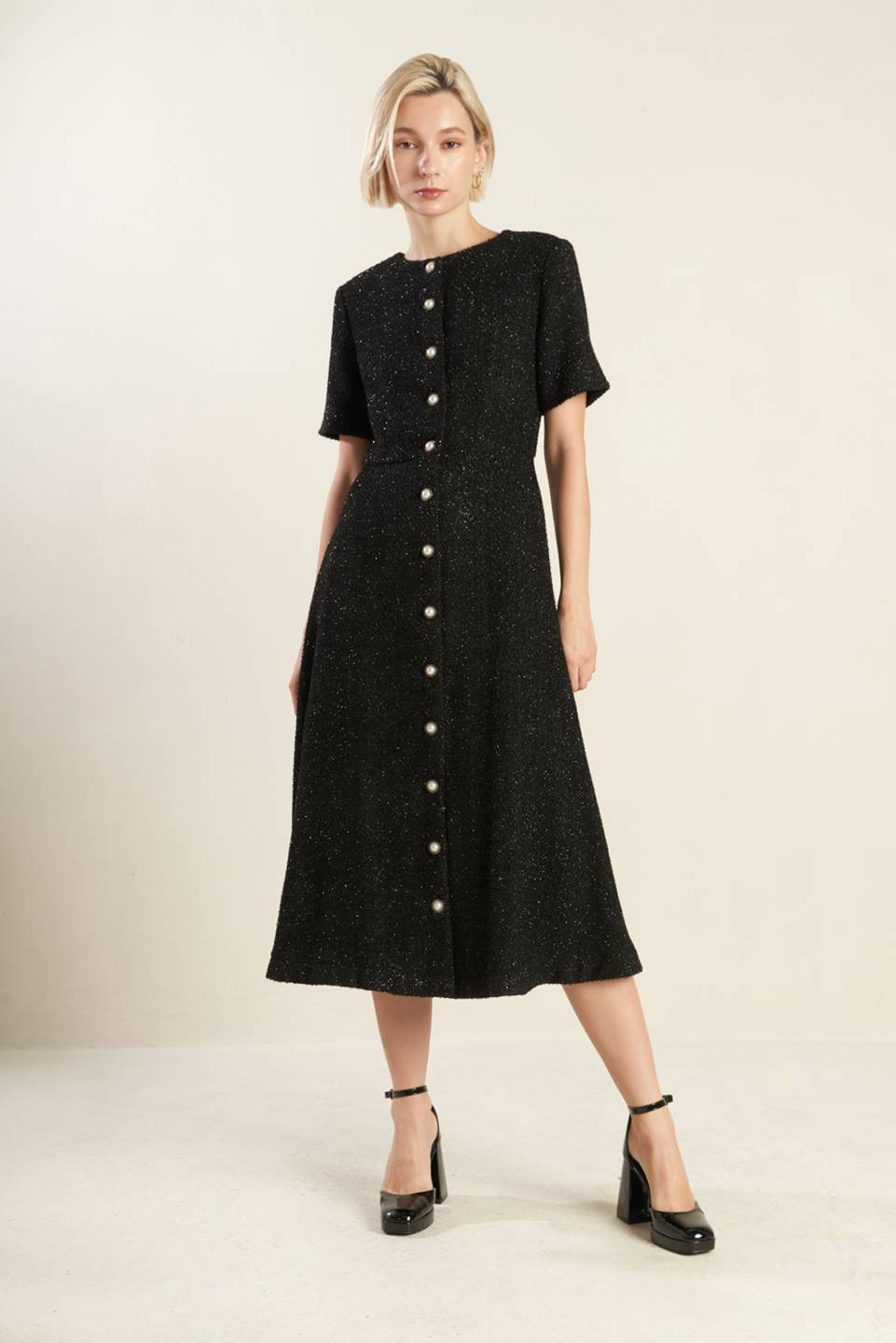 SOMETHING MORE TWEED WOVEN MIDI DRESS Flying Tomato