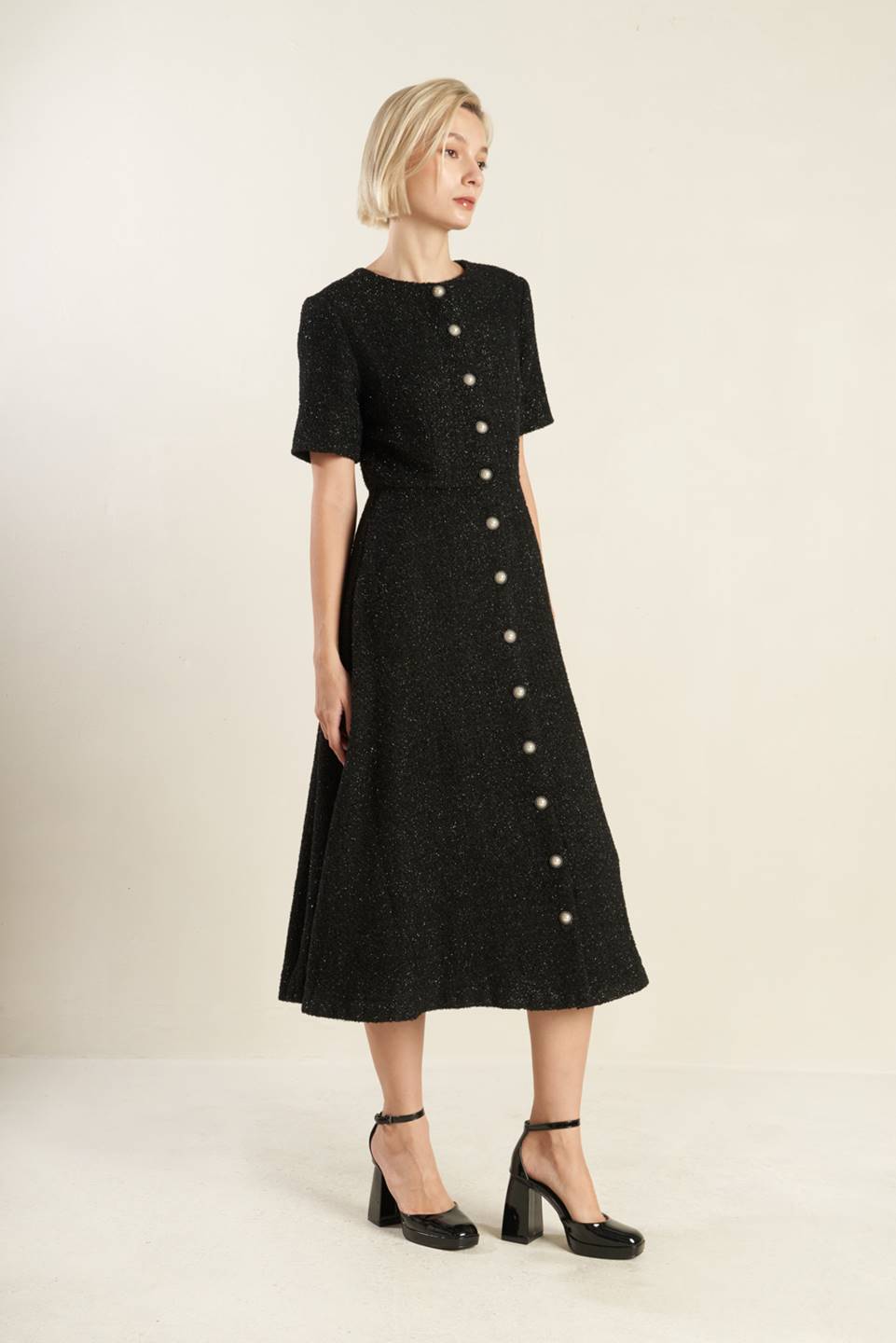 SOMETHING MORE TWEED WOVEN MIDI DRESS