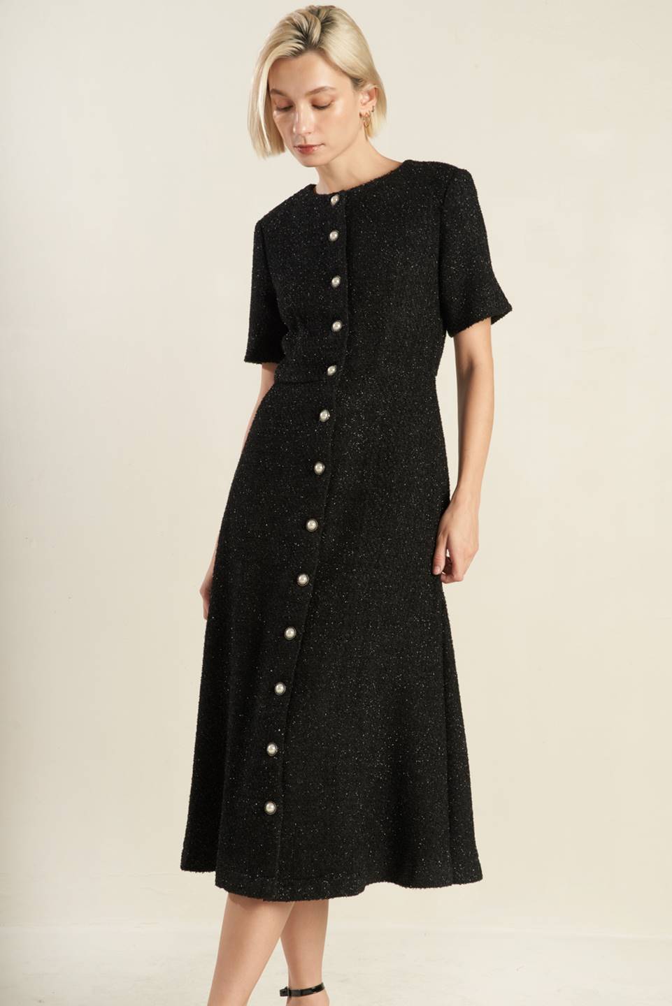 SOMETHING MORE TWEED WOVEN MIDI DRESS Flying Tomato