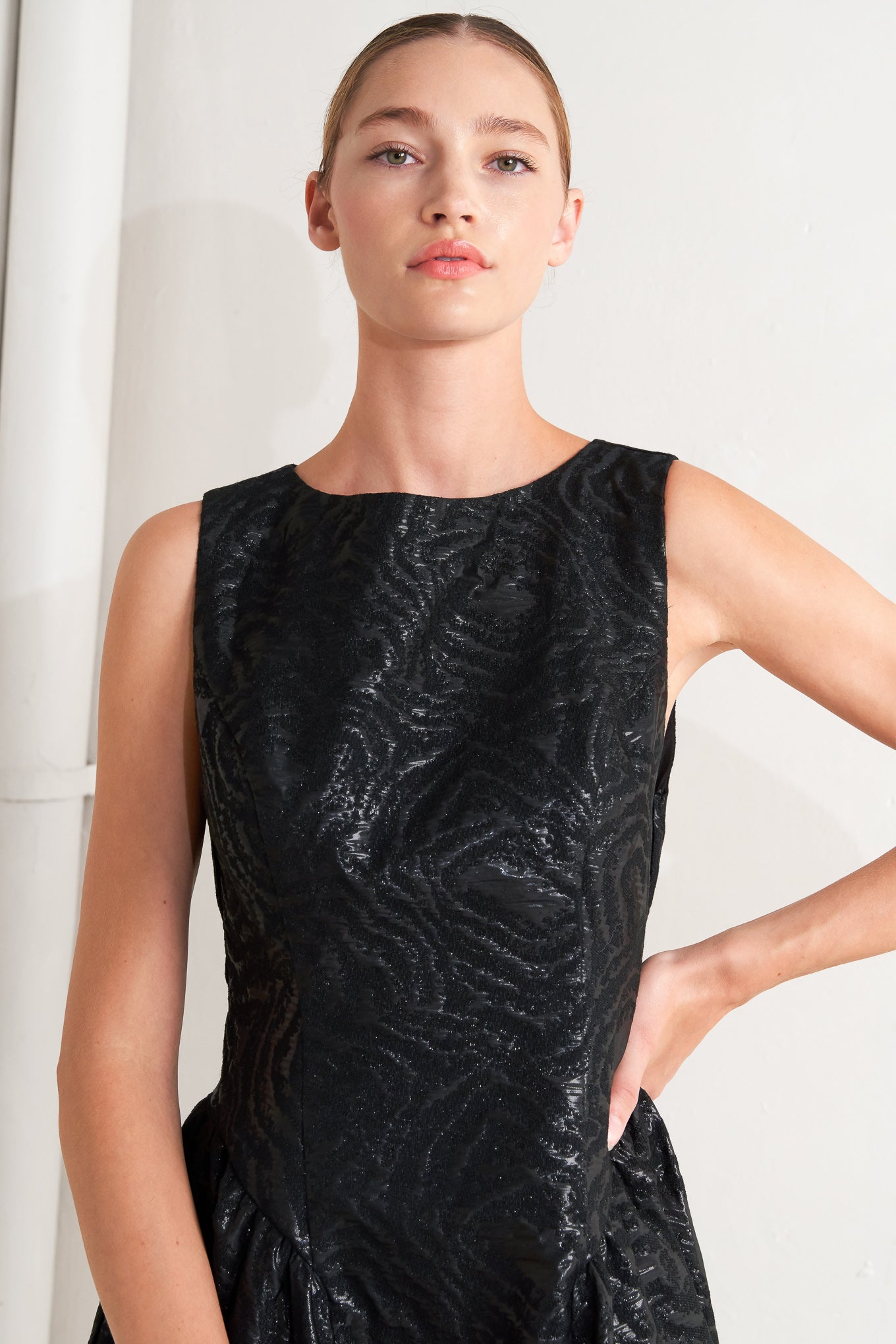 CHECK YOURSELF BLACK WOVEN MIDI DRESS Flying Tomato