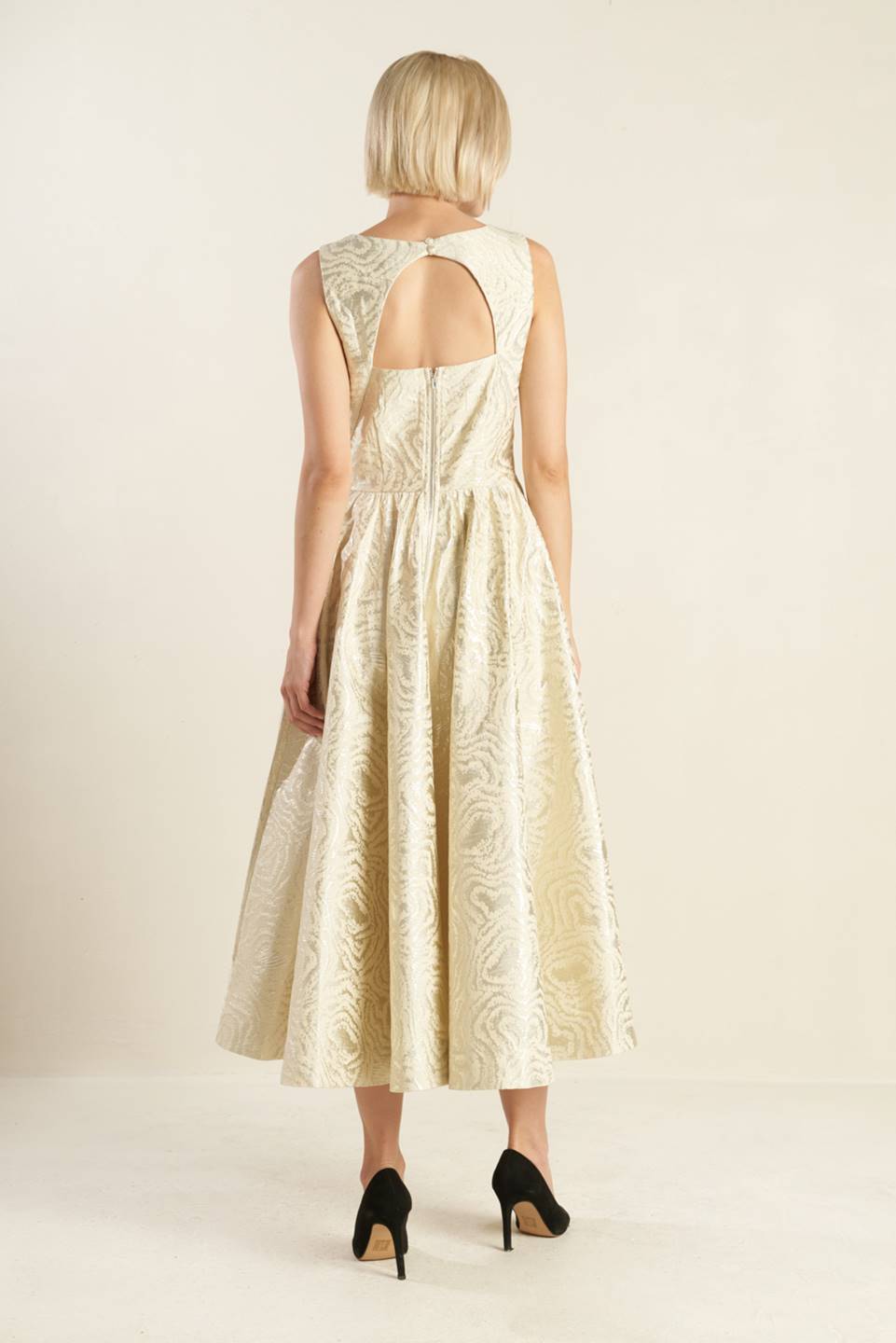 CHECK YOURSELF CHAMPAGNE WOVEN MIDI DRESS Flying Tomato