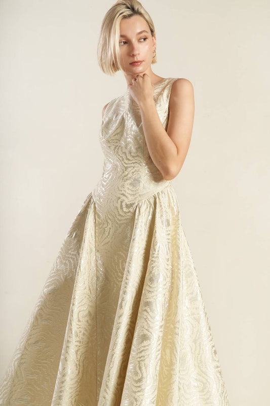 CHECK YOURSELF CHAMPAGNE WOVEN MIDI DRESS Flying Tomato