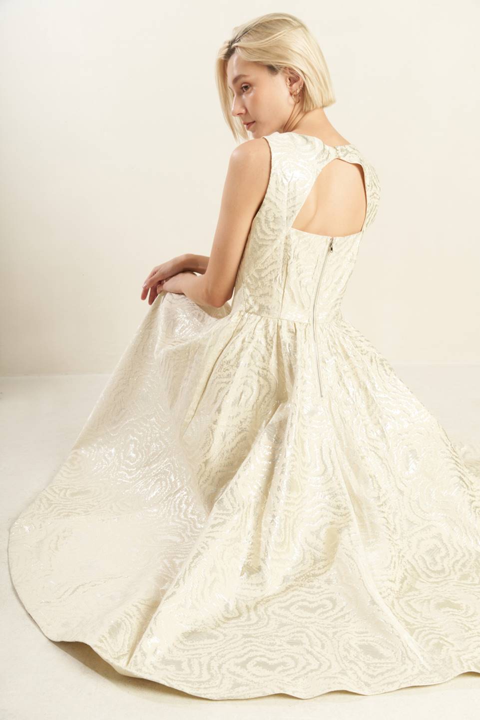 CHECK YOURSELF CHAMPAGNE WOVEN MIDI DRESS Flying Tomato
