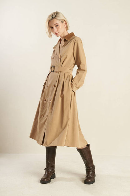 FALLING LEAVES WOVEN MIDI TRENCH COAT