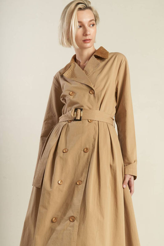 FALLING LEAVES WOVEN MIDI TRENCH COAT Flying Tomato