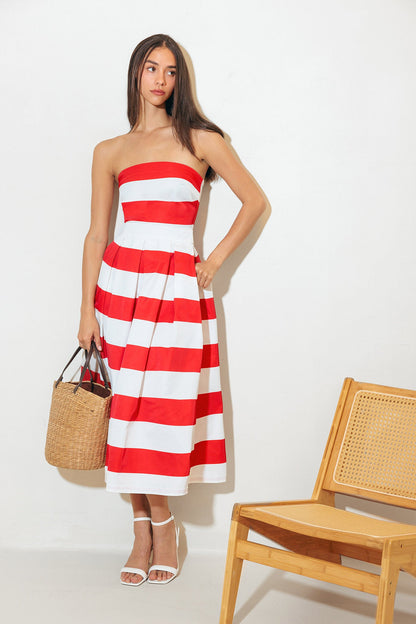 EVERYDAY HUSTLE RED WOVEN MIDI DRESS