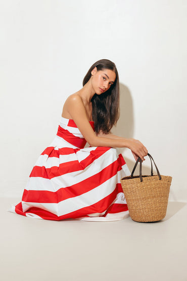 EVERYDAY HUSTLE RED WOVEN MIDI DRESS