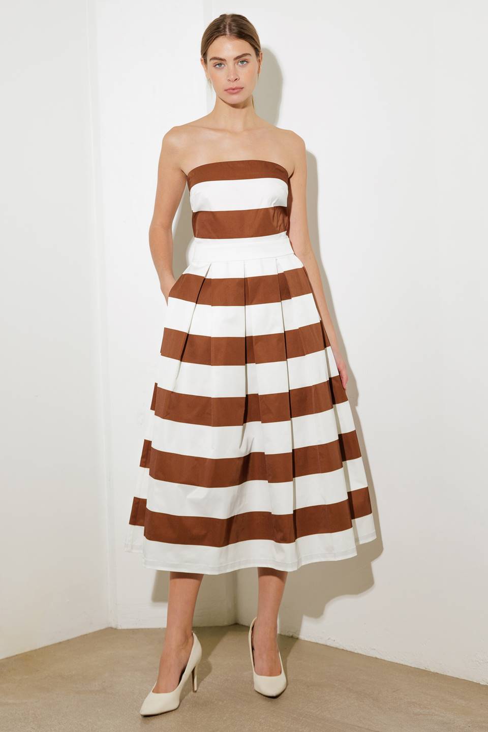 EVERYDAY HUSTLE RUST WOVEN MIDI DRESS Flying Tomato