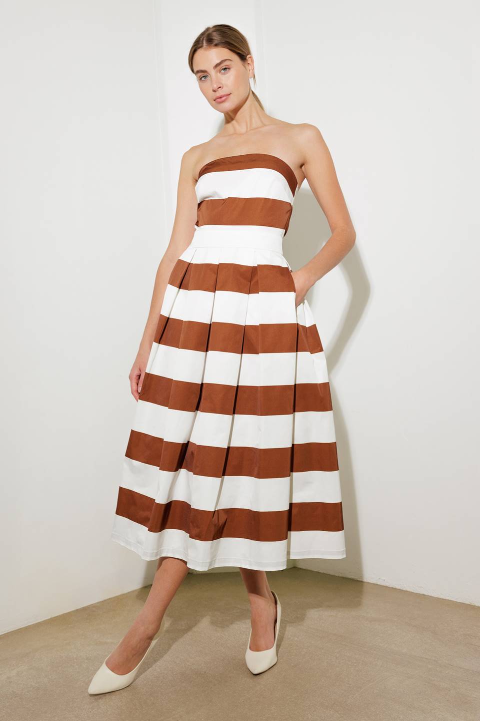 EVERYDAY HUSTLE RUST WOVEN MIDI DRESS Flying Tomato