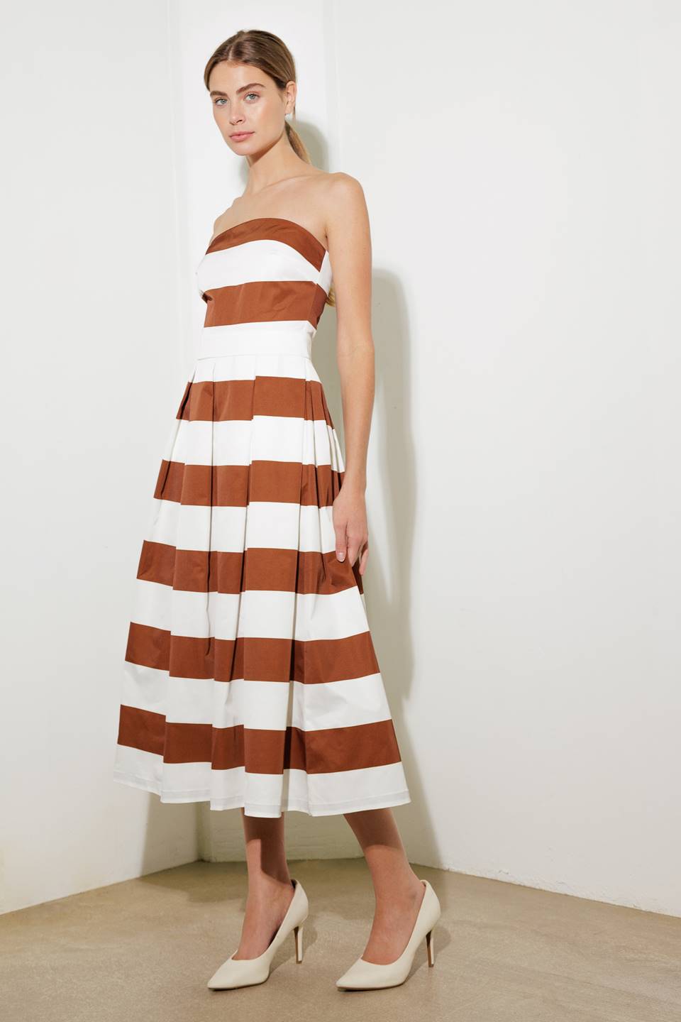 EVERYDAY HUSTLE RUST WOVEN MIDI DRESS Flying Tomato