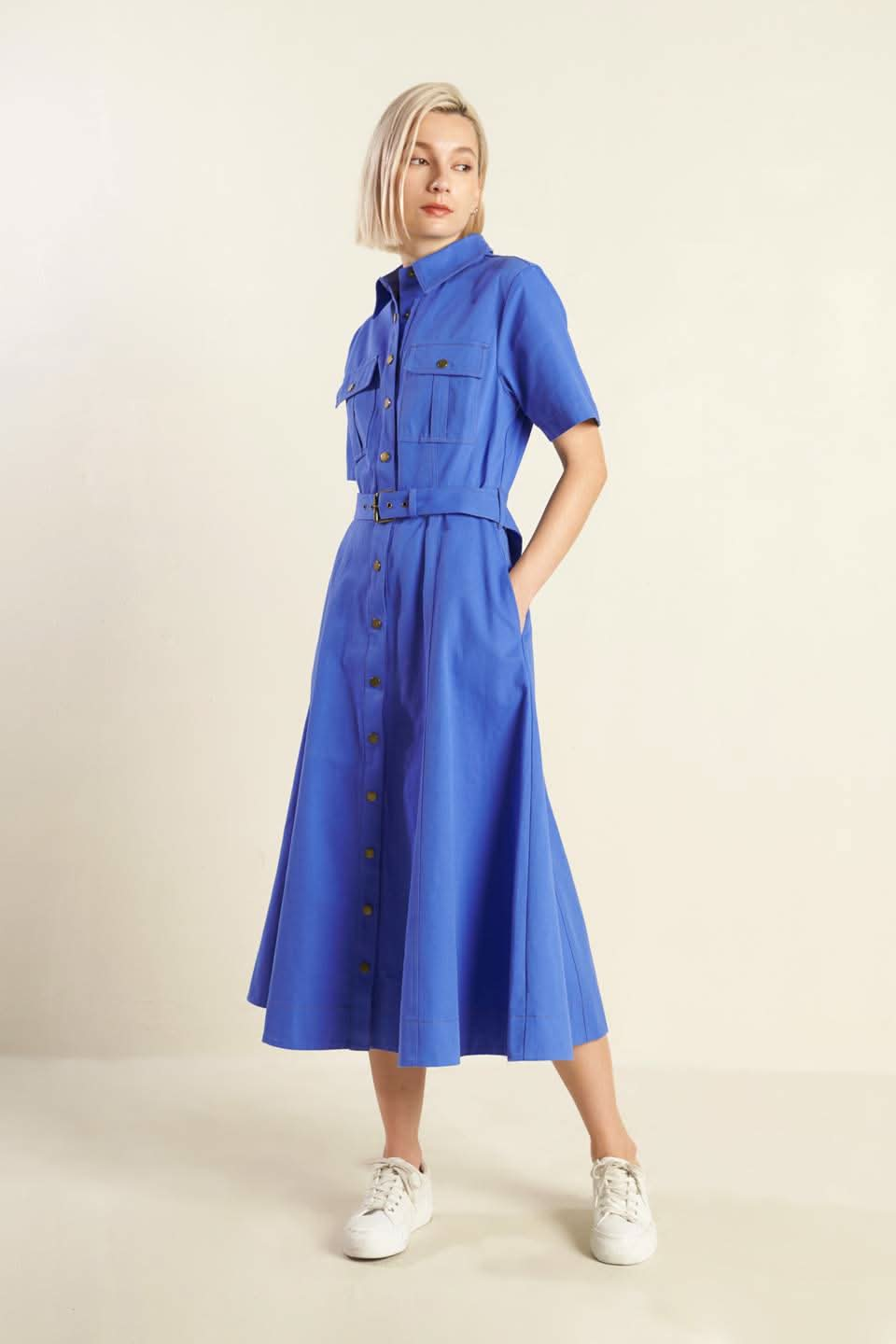 FIRE WITHIN WOVEN MIDI SHIRT DRESS