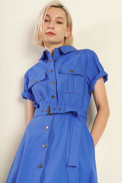 FIRE WITHIN WOVEN MIDI SHIRT DRESS