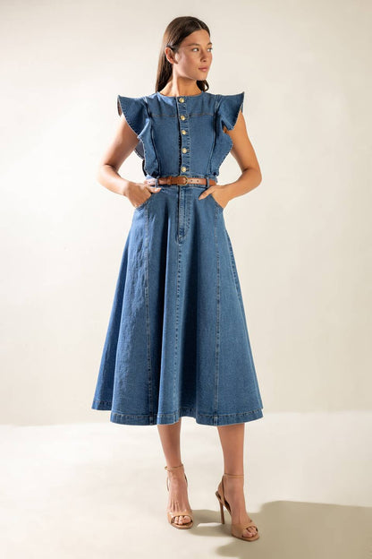 MY DEBUT DENIM MIDI DRESS