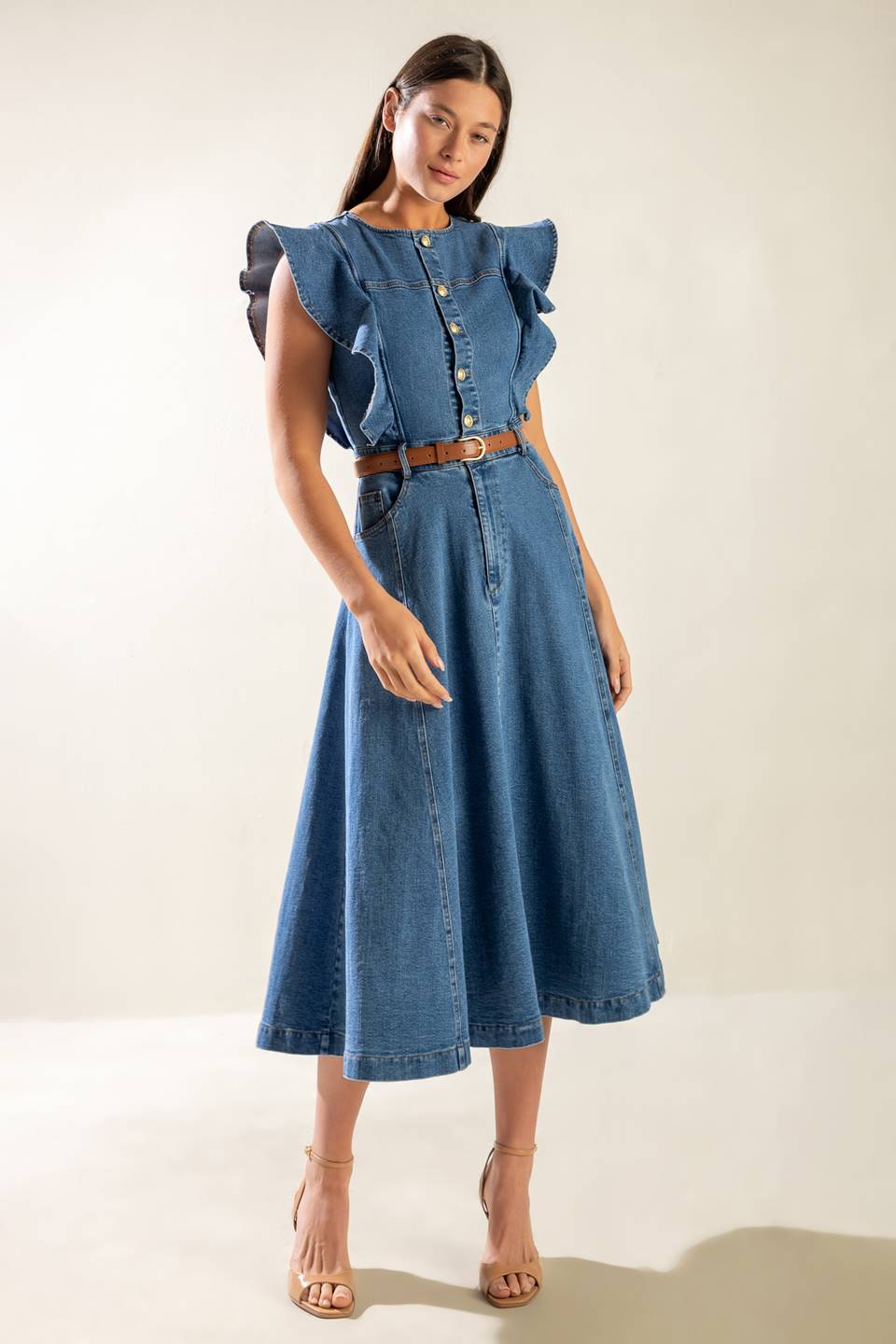 MY DEBUT DENIM MIDI DRESS