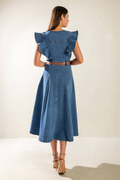 MY DEBUT DENIM MIDI DRESS