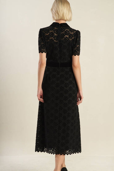 BOLD SYMPHONY WOVEN LACE MIDI DRESS