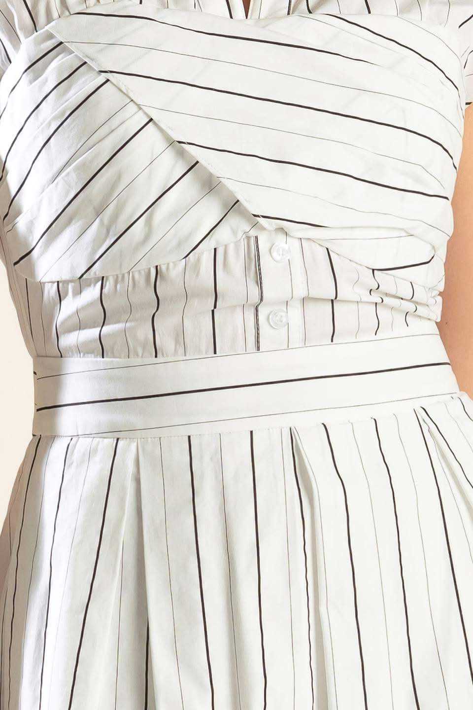 STRIKING STRIPED MIDI DRESS WITH COLLAR