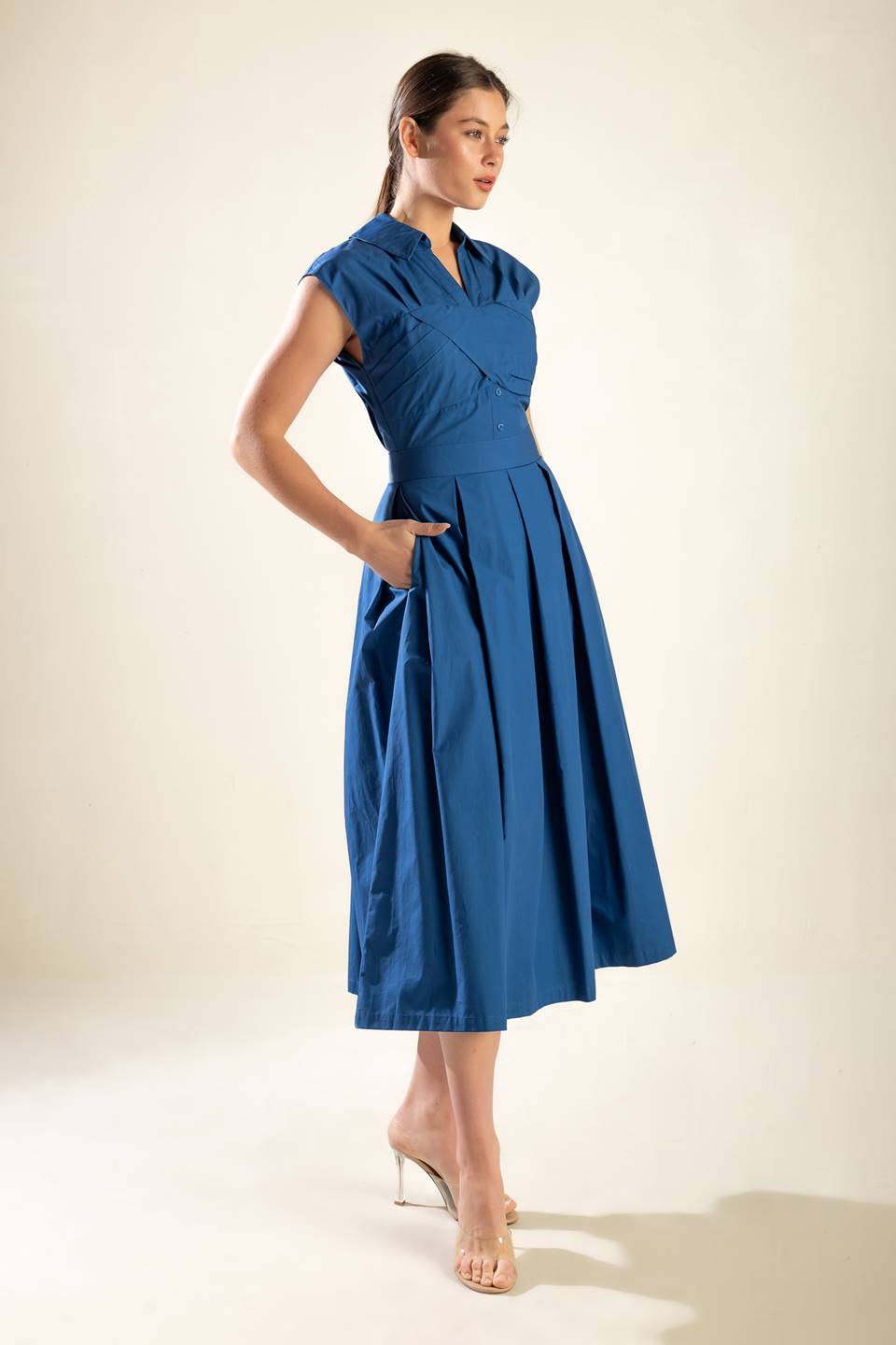 DREAMY IMPRESSION WOVEN MIDI DRESS Flying Tomato