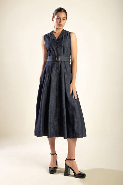 DENIM DREAMS COLLARED MIDI DRESS